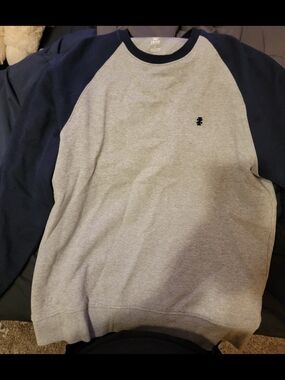 Izod Gray Crewneck Sweatshirt with Navy Raglan Sleeves